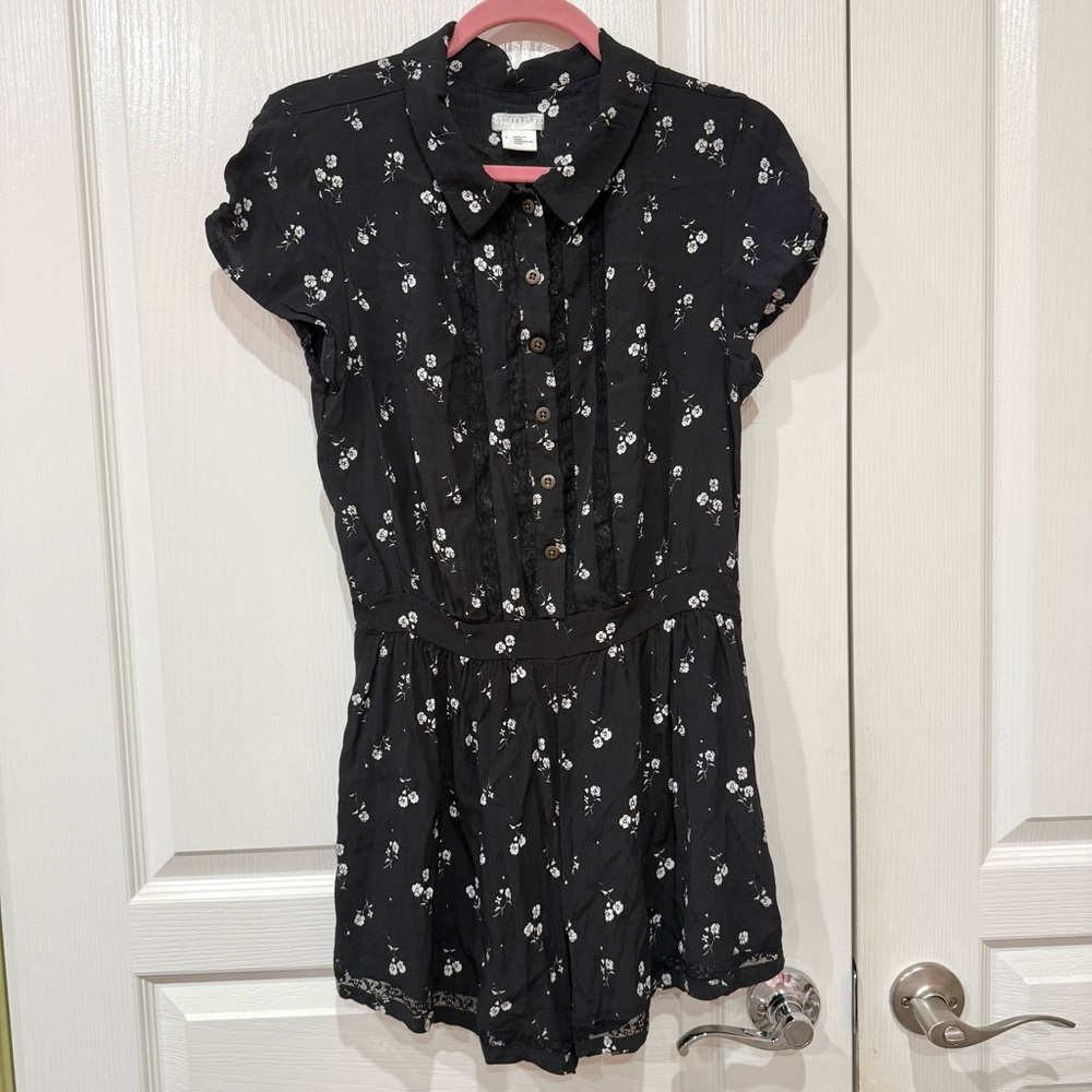 Urban Outfitters Cooperative Black Floral Lace Romper